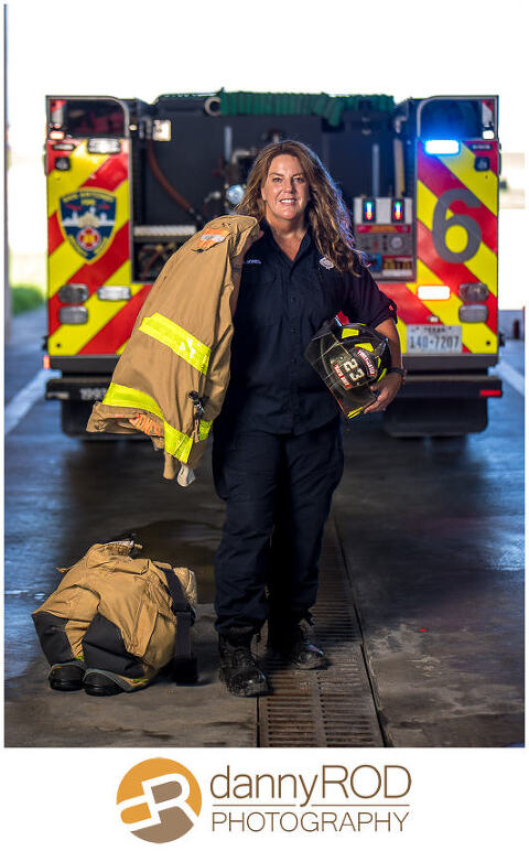 san antonio fire department female firefighter with bunker gear